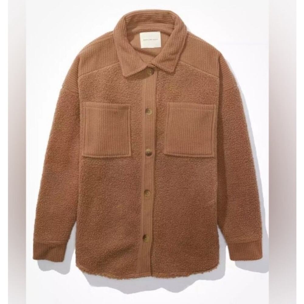 American Eagle Oversized Cozy Sherpa Shacket Brown Size Small